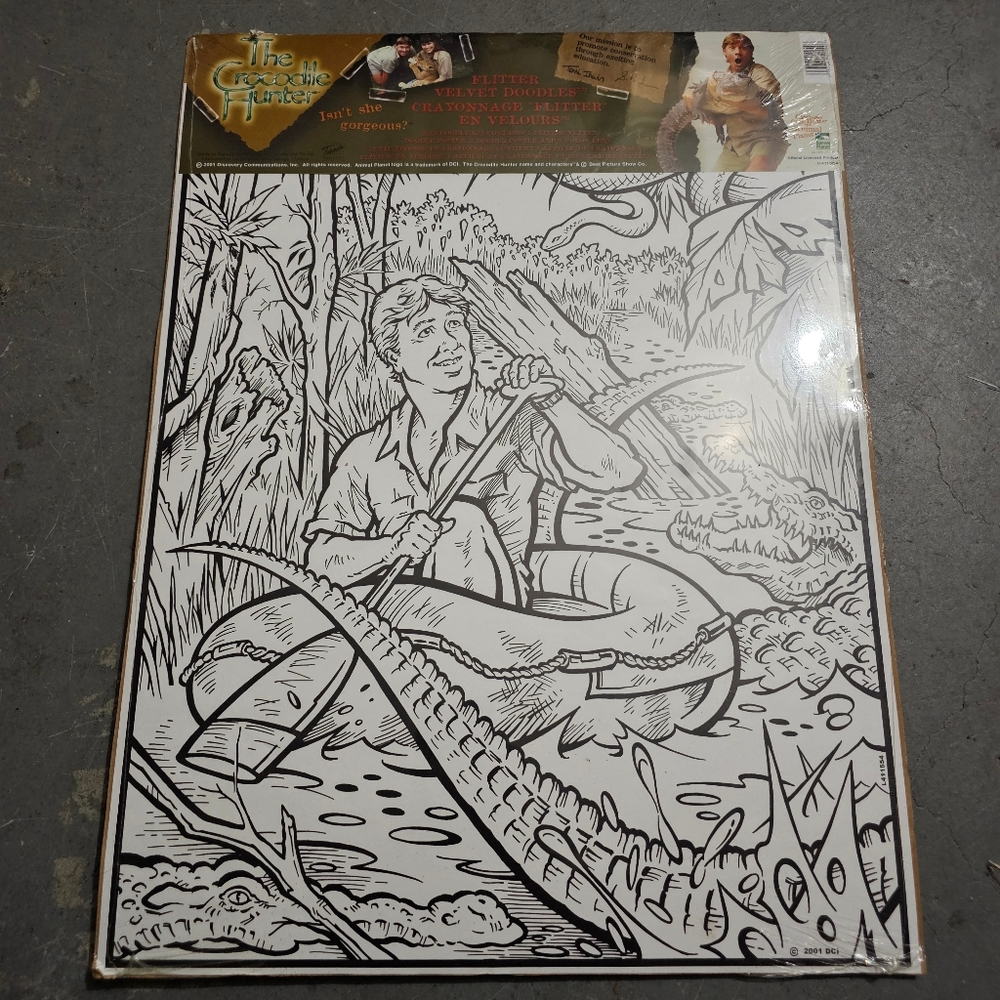 Vintage 2001 Fuzzy Velvet Poster Coloring Steve Irwin Crocodile Hunter Discovery